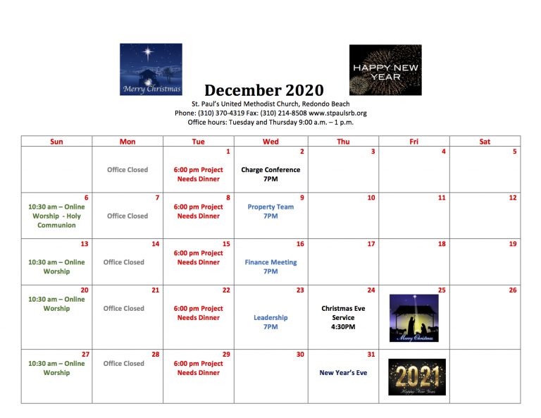 Calendar St. Paul's Redondo Beach